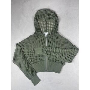 Rue 21 Olive Green Open Knit Mesh Cropped Zip Up Hoodie Youth Large L